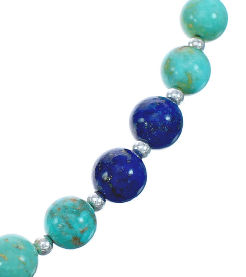 Turquoise Lapis Sterling Silver Bead Necklace JX121603
